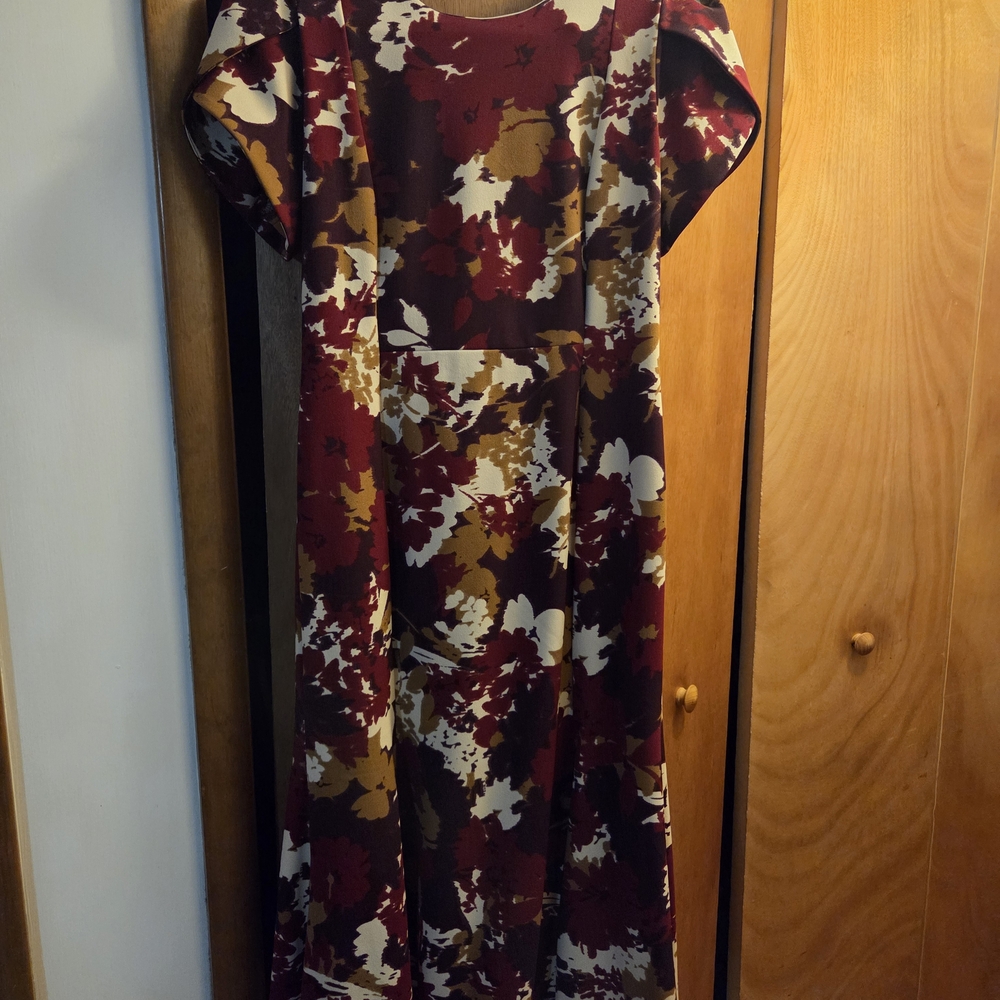 Calvin Klein Trumpet Dress with Flutter Cap Sleeves